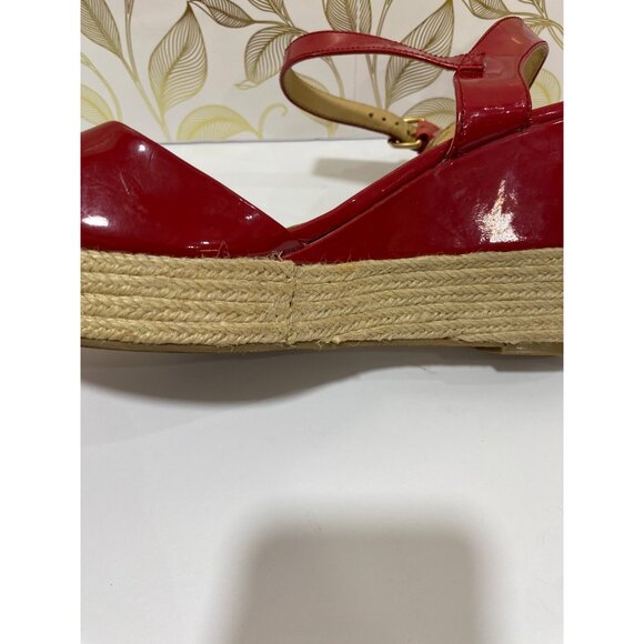 Lane Bryant Cherry Red Patent Leather Espadrille Wedge Sandals With Ankle Strap - Picture 9 of 9
